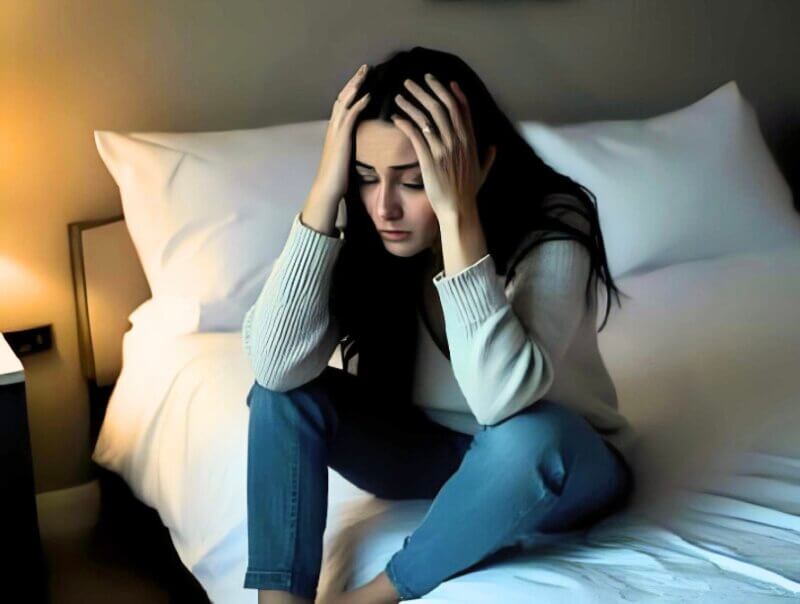 頭を抱えて悩む女性